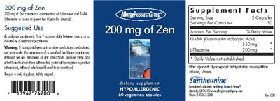 Photo of the Allergy Research Group 200 mg Of Zen label