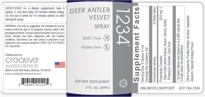 Photo of the Creative Bioscience Deer Antler Velvet Spray label