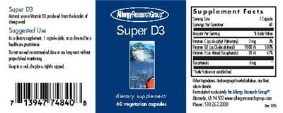 Photo of the Allergy Research Group Super D3 label
