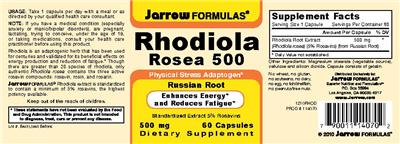 Photo of the Jarrow Formulas Rhodiola Rosea 500 mg label