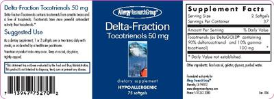 Photo of the Allergy Research Group Delta-Fraction Tocotrienols 50 mg label