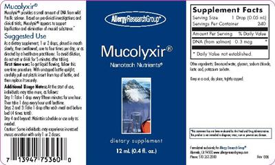 Photo of the Allergy Research Group Mucolyxir label