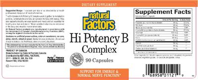 Photo of the Natural Factors Hi Potency B Complex label