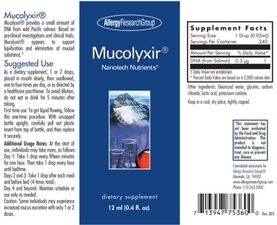 Photo of the Allergy Research Group Mucolyxir label