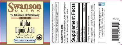 Photo of the Swanson Ultra Alpha Lipoic Acid 300 mg label