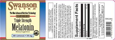 Photo of the Swanson Ultra Triple Strength Melatonin 10 mg label