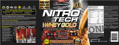 Photo of the MuscleTech Performance Series Nitro Tech 100% Whey Gold Double Rich Chocolate label