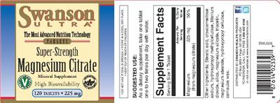 Photo of the Swanson Ultra Super-Strength Magnesium Citrate 225 mg label