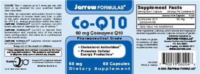 Photo of the Jarrow Formulas Co-Q10 60 mg label