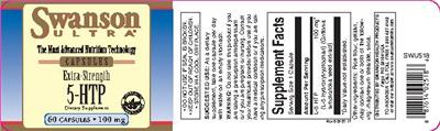 Photo of the Swanson Ultra Extra-Strength 5-HTP 100 mg label
