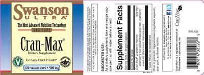 Photo of the Swanson Ultra Cran-Max 500 mg label