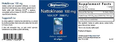 Photo of the Allergy Research Group Nattokinase 100 mg label