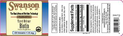 Photo of the Swanson Ultra Timed-Release Biotin 10 mg label