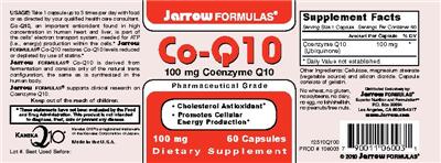 Photo of the Jarrow Formulas Co-Q10 100 mg label