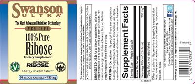 Photo of the Swanson Ultra 100% Pure Ribose 750 mg label