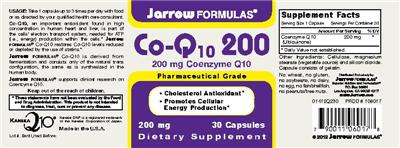Photo of the Jarrow Formulas Co-Q10 200 mg label