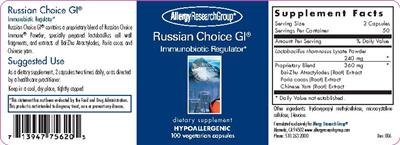 Photo of the Allergy Research Group Russian Choice GI label