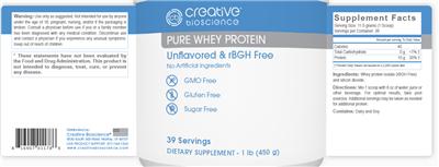 Photo of the Creative Bioscience Pure Whey Protein Unflavored label