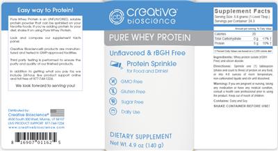 Photo of the Creative Bioscience Pure Whey Protein Unflavored label