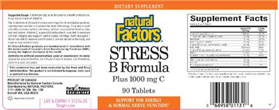 Photo of the Natural Factors Stress B Formula Plus 1000 mg C label