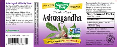 Photo of the Nature's Way Ashwagandha Standardized label