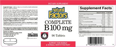 Photo of the Natural Factors Complete B 100 mg label