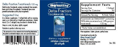 Photo of the Allergy Research Group Delta-Fraction Tocotrienols 125 mg label