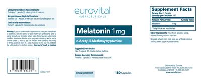 Photo of the Eurovital Nutraceuticals Melatonin 1 mg label