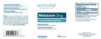 Photo of the Eurovital Nutraceuticals Melatonin 3 mg label