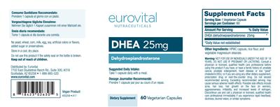Photo of the Eurovital Nutraceuticals DHEA 25 mg label