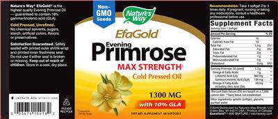 Photo of the Nature's Way EfaGold Evening Primrose Max Strength 1300 mg label