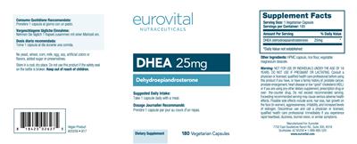 Photo of the Eurovital Nutraceuticals DHEA 25 mg label
