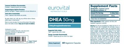 Photo of the Eurovital Nutraceuticals DHEA 50 mg label
