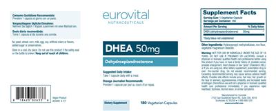 Photo of the Eurovital Nutraceuticals DHEA 50 mg label