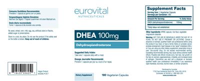 Photo of the Eurovital Nutraceuticals DHEA 100 mg label