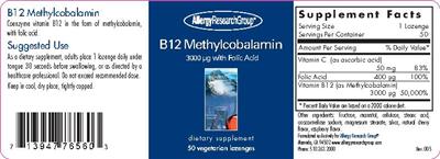 Photo of the Allergy Research Group B12 Methylcobalamin 3000 mcg label