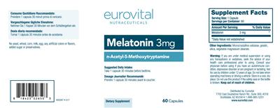 Photo of the Eurovital Nutraceuticals Melatonin 3 mg label