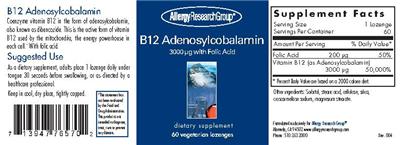 Photo of the Allergy Research Group B12 Adenosylcobalamin 3000 mcg with Folic Acid label