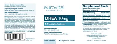 Photo of the Eurovital Nutraceuticals DHEA 10 mg label