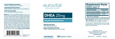 Photo of the Eurovital Nutraceuticals DHEA 25 mg label
