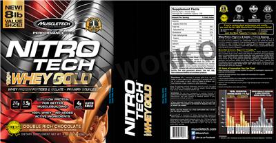 Photo of the MuscleTech Performance Series Nitro Tech 100% Whey Gold Double Rich Chocolate label