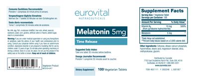 Photo of the Eurovital Nutraceuticals Melatonin 5 mg label