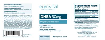 Photo of the Eurovital Nutraceuticals DHEA 50 mg label