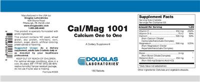 Photo of the Douglas Laboratories Cal/Mag 1001 Calcium One to One label