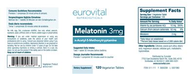 Photo of the Eurovital Nutraceuticals Melatonin 3 mg label