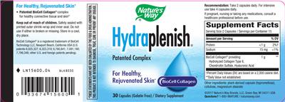 Photo of the Nature's Way Hydraplenish label