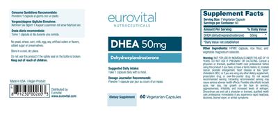 Photo of the Eurovital Nutraceuticals DHEA 50 mg label