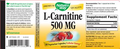 Photo of the Nature's Way L-Carnitine 500 mg label