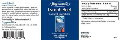 Photo of the Allergy Research Group Lymph Beef Natural Glandular label