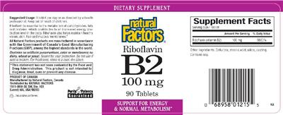 Photo of the Natural Factors Riboflavin B2 100 mg label